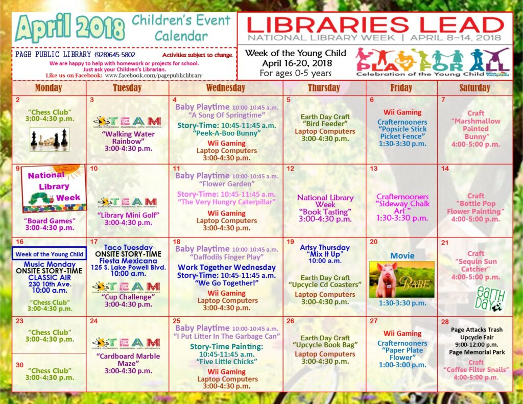 Page Public Library Children s Event Calendar : Children Youth News