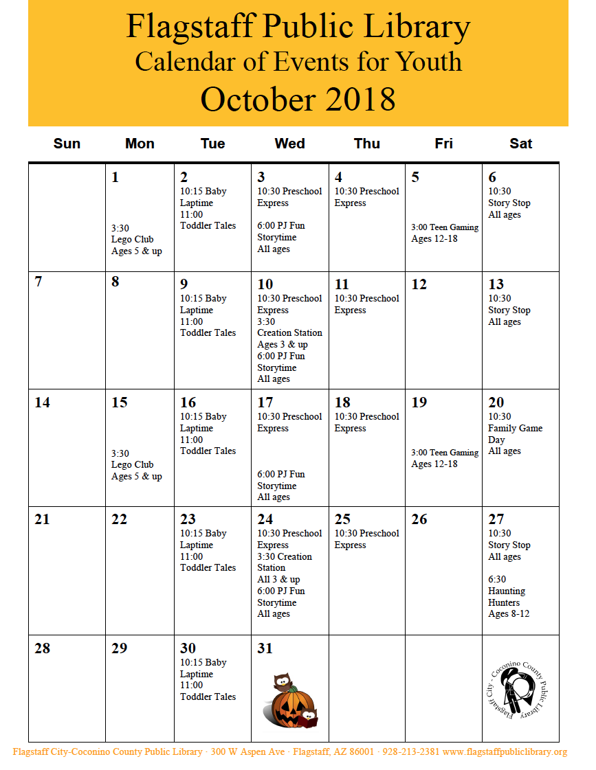 Flagstaff Public Library announces October events Children & Youth