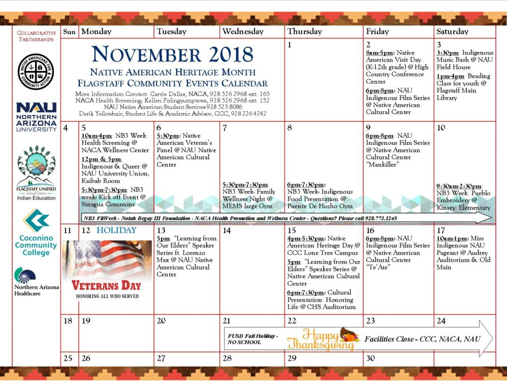 Flagstaff November Heritage Month Event Calendar Children & Youth