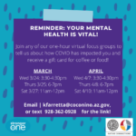 April 7, 8, 10 — Stronger As One Coalition mental health focus group for youth 18-24