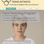 Through May 12— 8-week online workshop for parents of trans, nonbinary and gender exploratory youth